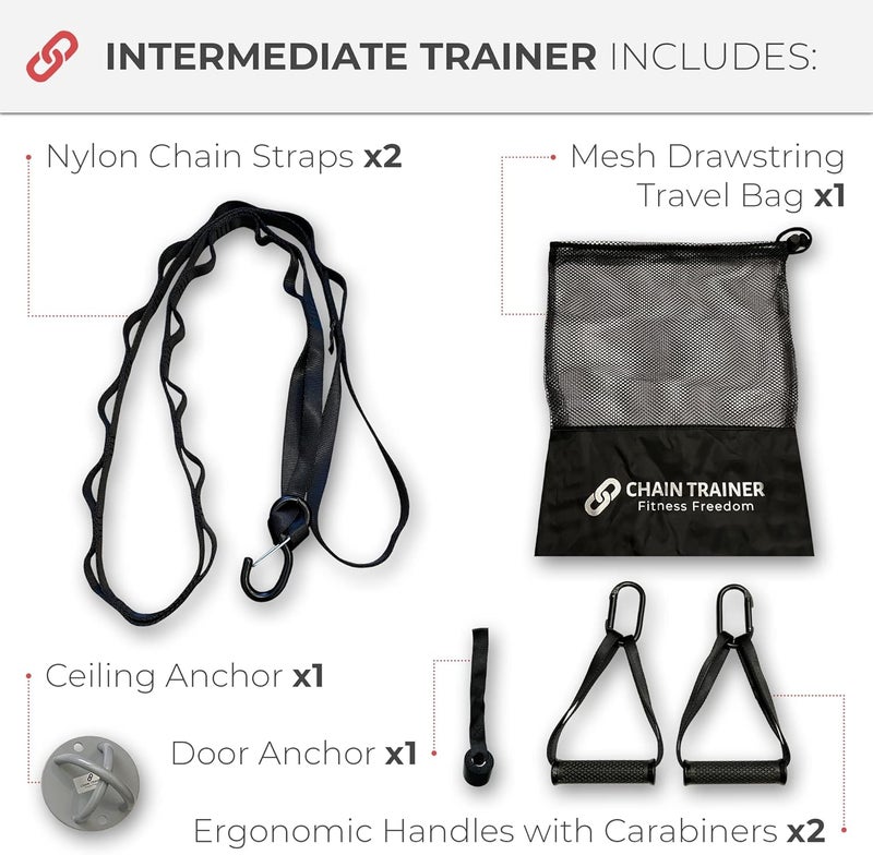 CHAIN TRAINER - Portable Home Gym Multi-functional Basic Fitness Freedom Workout Equipment Comes in Basic, Intermediate, Advanced or Deluxe Sizes and Comes in Black or Silver - Image 4